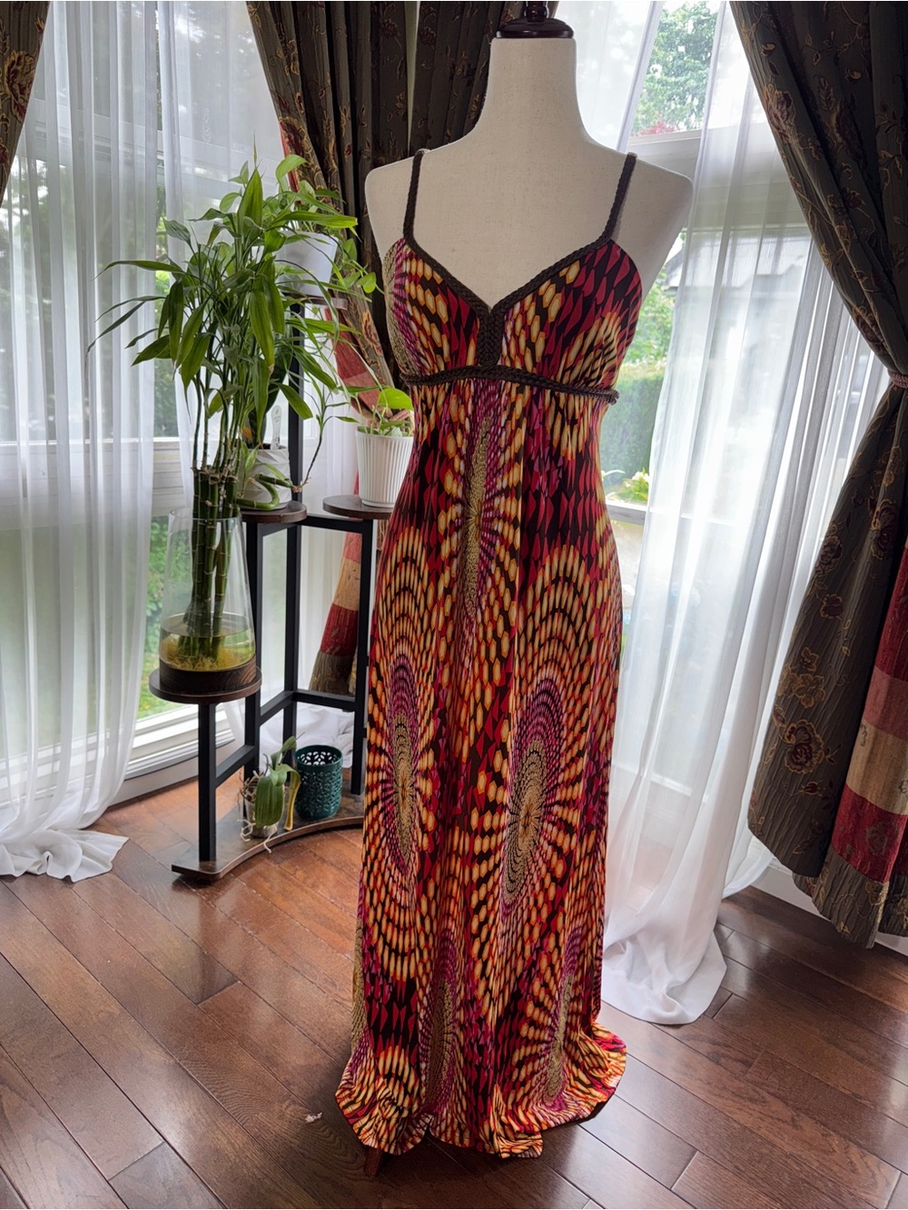 Wish Floral Spiral Print Maxi Dress - Red, Yellow & Purple